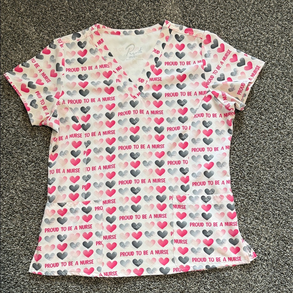 Heart Patterned Nurse scrub top medium